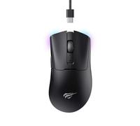 Havit MS966WB - Ratón negro para juegos de cuatro modos, inalámbrico y con cable, USB, Bluetooth, inalámbrico de 2.4 GHz (USB-A y USB-C), RGB, 7 botones, 800-1600-2400-3200-6000-10000 DPI, negro