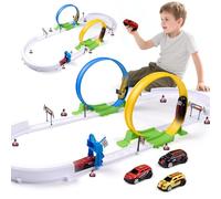 Havnidy Pista de Carreras para niños, Juguete de Coche con 2 bucles de 360° y 4 Coches de retracción rápida, Juguete de Pista Regalo para niños a Partir de 3, 4, 5 y 6 años