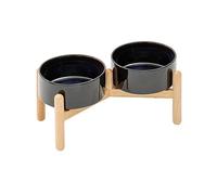 Havniva Cuenco elevado de cerámica de 6.1 pulgadas con soporte para perros de razas pequeñas y medianas, cuenco de comida y agua para mascotas (cuenco doble con soporte, cielo estrellado, 28 onzas)