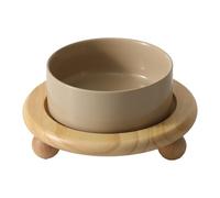 Havniva Cuenco elevado de cerámica para gatos de 6.1 pulgadas para comida y | Cuencos elevados para gatos, aptos para bigotes, soporte de madera antideslizante, cerámica de grado alimenticio