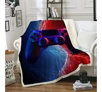 HAVOP Cobija de gamer para niños y niños, con mando de videojuegos, estampado azul y rojo, mantas suaves de forro polar sherpa, manta de cama para niños, adultos y adolescentes