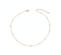 Havopso Delicada gargantilla de perlas chapada en oro de 18 quilates, collar de cadena ajustable con cuentas de perlas para dama de honor, regalo de boda para mujeres y niñas, acero inoxidable, sin