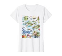 Hawái, HI, USA Pacífico Mapa Iconos Camiseta gráfica económica, Mujer, Blanco, XL