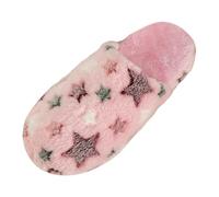 Hawaiana 35 con punta redonda de peluche peludo para el hogar, de invierno, con punta redonda, para mantener calientes las pantuflas con estampados de estrellas, chanclas de cuña de verano, Rosa B
