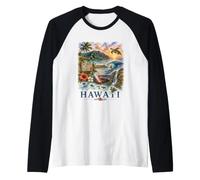 Hawaii Acuarela Tropical Island Paradise Design Camiseta Manga Raglan