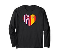 Hawaii and Spain Flags: Heart Shaped Unity Manga Larga
