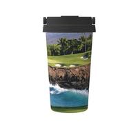 Hawaii Beach Golf Course - Taza abierta con un solo botón, protección del medio ambiente y salud, acero inoxidable, portátil, conservación del calor y conservación del frío, se utiliza para viajar con