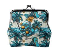 Hawaii Beach - Monedero con estampado azul para mujer, monedero con cierre de beso, monederos pequeños de piel sintética