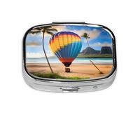 Hawaii - Caja de almacenamiento de pastillas cuadrada de viaje con globo aerostático, mini pastillero portátil (pastillero de 2 compartimentos), caja de almacenamiento de medicamentos y vitaminas
