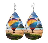 Hawaii Hot Air Balloon - Pendientes de cuero impresos de doble cara con forma de gotas de agua, creativos, ligeros y novedosos, colores brillantes y vivos.