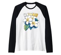 Hawaii Plumeria Frangipani Flower Maui Kauai Aloha Surfer Camiseta Manga Raglan