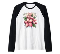 Hawaii Plumeria Frangipani Flower Maui Kauai Aloha Surfer Camiseta Manga Raglan