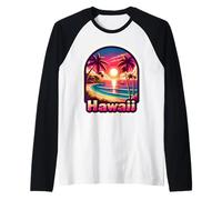 Hawaii Puesta Del Sol Playa Vacaciones De Verano Isla De Camiseta Manga Raglan