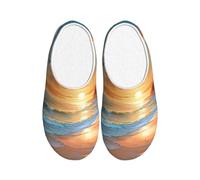 Hawaii Sea Beach - Pantuflas de franela para hombre, diseño de atardecer y océano, antideslizantes, cálidas, para interiores y exteriores, multicolor, X-Small