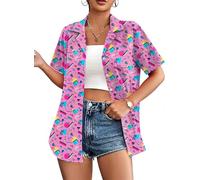 Hawaii Shirt Damen Vintage 90er Hemd läSsiges Retro 80er Nostalgia Shirts Bluse Tops, Multicolor. 10, L