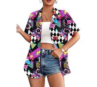 Hawaii Shirt Damen Vintage 90er Hemd läSsiges Retro 80er Nostalgia Shirts Bluse Tops, Multicolor-A., L