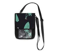 Hawaii Surfing Travel Neck Wallet Passport for Travel Women Men RFID Blocking 7.5" x 6" Adjustable Strap Black, Negro -, 7.5" x 6"