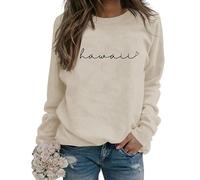 Hawaii Sweatshirt Womens Crew Neck Long Sleeve State Shirt Casual Loose Holiday Cute Graphic Pullover Tops
