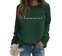 Hawaii Sweatshirt Womens Crew Neck Long Sleeve State Shirt Casual Loose Holiday Cute Graphic Pullover Tops