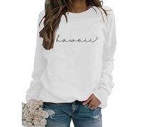 Hawaii Sweatshirt Womens Crew Neck Long Sleeve State Shirt Casual Loose Holiday Cute Graphic Pullover Tops