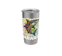 Hawaii Tribal Tigre Tiburón Arte Hawaiano Isla Océano Guerr Vaso térmico de acero inoxidable de doble pared