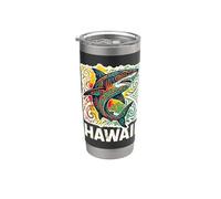 Hawaii Tribal Tigre Tiburón Arte Hawaiano Isla Océano Guerr Vaso térmico de acero inoxidable de doble pared