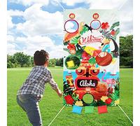 Hawaiian Aloha Juegos de Lanzamiento con 4 Bolsas de Frijol, Luau Hawaiano Playa Verano Aloha Tiki Conjuntos de Juegos de Bolsa de Frijoles para Cumpleaños de Niños, Decoraciones de Fiesta Hawaiana