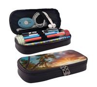 Hawaiian Beach With Palm Trees - Neceser de piel con solapa de piel, espacioso monedero, bolsa de almacenamiento, color negro, talla única, Negro, One Size