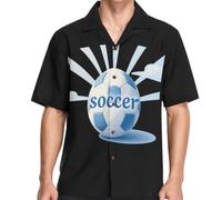 hawaiian - Camisas casuales con botones para hombre, manga corta, ropa deportiva pequeña, Negro I Love Soccer Light, Large