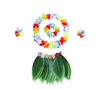 Hawaiian Grass Hula Faldas Conjuntos,Falda hula de hojas con falda de hierba,Falda De Hierba Hawaiana Con Corona Fiori,Hula de hoja hawaiana,para playa, fiesta hawaiana Luau Tiki (5 piezas)