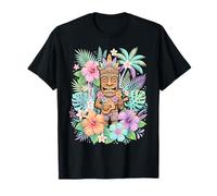 Hawaiian Hibiscus Beach Party Sonriente Luau Ukelele Tiki Man Camiseta