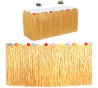 Hawaiian Luau - Falda de Mesa de Hawaii, Falda Hawaiiana, Falda de Hibisco, Hierba, Hawaii, Verano, jardín, Barbacoa, Tropical, Playa, Tropical, jardín, Luau, Fiesta Tiki, decoración (276 x 30 cm)