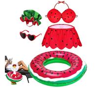 Hawaiian Porch Animal Outfit, Bikini Costume with Hat and Sunglasses, Elastic Animal Statue Accessory Set, Excellent for Backyard, Lawn, Driveway, Balcony, Outdoor, Pathway, 7.87x5.91x1.97 Inches
