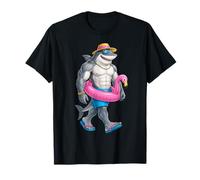 Hawaiian Shark Pink Flamingo Float Pool Summer Men Kids Camiseta