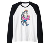 Hawaiian Shark Pink Flamingo Float Pool Summer Men Kids Camiseta Manga Raglan