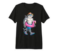 Hawaiian Shark Pink Flamingo Float Pool Summer Men Kids Camiseta Premium