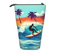 Hawaiian Surfer On - Estuche telescópico para lápices de pie, con estampado ondulado, bolsa de papelería, bolsa de maquillaje, estuche de almacenamiento, Black, Talla única