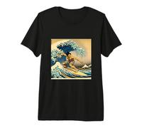 Hawaiian Surfer Surfing A Great Wave Ukiyo-e Estilo Hokusai Camiseta Premium