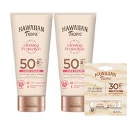 Hawaiian Tropic Glowing - Locion Solar Facial Protectora para el Rostro Waterproof con SPF 50 UVA + UVB Protection, Fragancia Tropical, con Manteca de Karité, 50 ml