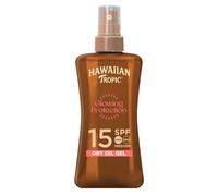 Hawaiian Tropic Glowing Protection Aceite solar en gel - SPF 15-200 ml | Protección solar media UVA y UVB, aceite protector de bronceado, resistente al agua, gel con aceite de coco, aroma tropical