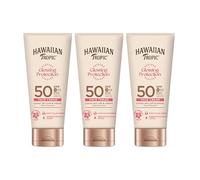 HAWAIIAN Tropic Glowing Protection Locion Solar Facial, Crema Solar Protectora para el Rostro Waterproof con SPF 50 UVA + UVB Protection, Fragancia Tropical, con Manteca de Karité, 50 ml (Pack x3)