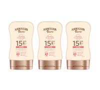 Hawaiian Tropic Glowing Protection MINI Ultra Radiance - Loción Solar Protectora SPF 15, Protege y Suaviza la Piel, Fragancia Frutas Tropicales, Tamaño Viaje 100 ml (Pack x3)