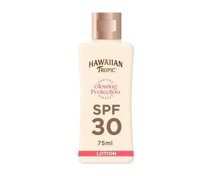 Hawaiian Tropic Glowing Protection MINI Ultra Radiance - Loción Solar Protectora SPF 30, Protege la Piel, Fragancia de Frutas Tropicales, Crema Tamaño Viaje 75 ml (Individual)