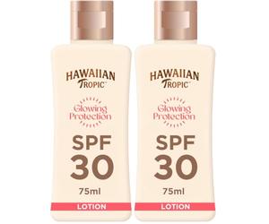 Hawaiian Tropic Glowing Protection MINI Ultra Radiance - Loción Solar Protectora SPF 30, Protege la Piel, Fragancia de Frutas Tropicales, Crema Tamaño Viaje 75 ml (Individual) (Paquete de 2)