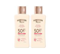 Hawaiian Tropic Glowing Protection MINI Ultra Radiance - Loción Solar Protectora SPF 50, Protege la Piel, Fragancia de Frutas Tropicales, Crema Tamaño Viaje 75 ml (Paquete de 2)