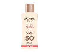 Hawaiian Tropic Glowing Protection MINI Ultra Radiance - Loción Solar Protectora SPF 50, Protege la Piel, Fragancia de Frutas Tropicales, Crema Tamaño Viaje 75 ml (Individual)