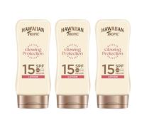 Hawaiian Tropic Glowing Protection Ultra Radiance - Loción Solar Protectora SPF 15, Protege y Suaviza la Piel, Fragancia Frutas Tropicales, Pack x3, 180 ml