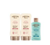 Hawaiian Tropic Glowing Protection Ultra Radiance - Loción Solar Protectora SPF 30, Protege la Piel, Crema 180 ml (Paquete de 2) + Loción After Sun Hidrating Protection Formato Viaje 100 ml