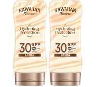 Hawaiian Tropic Hydrating Protection SPF 30 - Loción Solar Protectora con Cintas de Seda Hidratantes, Resistente al Agua hasta 12 Horas, Crema 180 ml (Individual) (Paquete de 2)