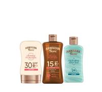 Hawaiian Tropic Travel Kit - Set de Viaje para Protección Solar (Aceite Bronceador SPF 15 + Loción Protectora SPF 30 + Aftersun Hidratante AirSoft)